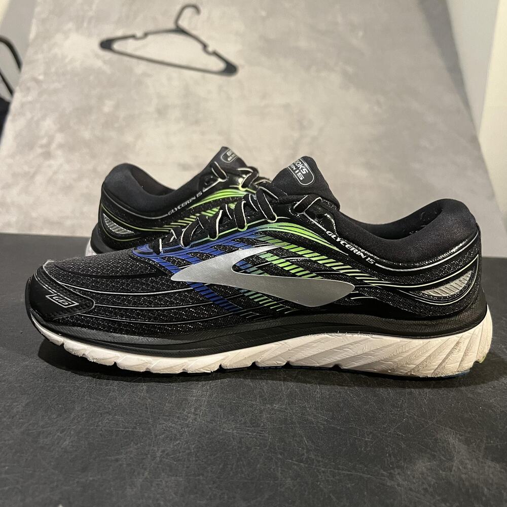 Brooks Glycerin 15 GTS Running Shoes Mens Size 10.5 Black Blue Green Cushion - Picture 7 of 10